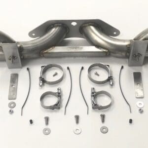 A pair of exhaust manifolds and various parts.