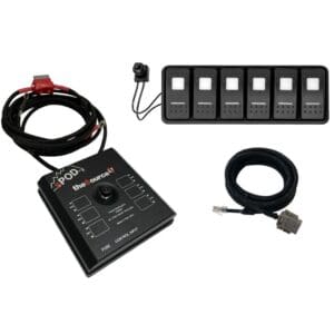 A black box with six switches and a cord.