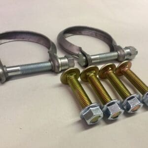 A pair of metal clamps and four bolts.