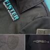 A close up of the logo on a jacket