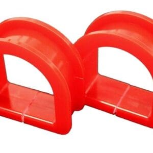 A pair of red plastic handles for a toy.