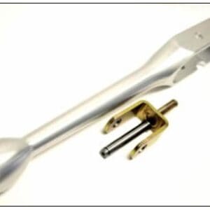 A silver handle and a gold metal clamp.