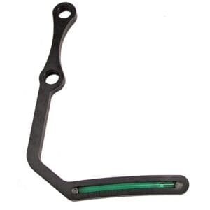 A black wrench with green stripes on it.